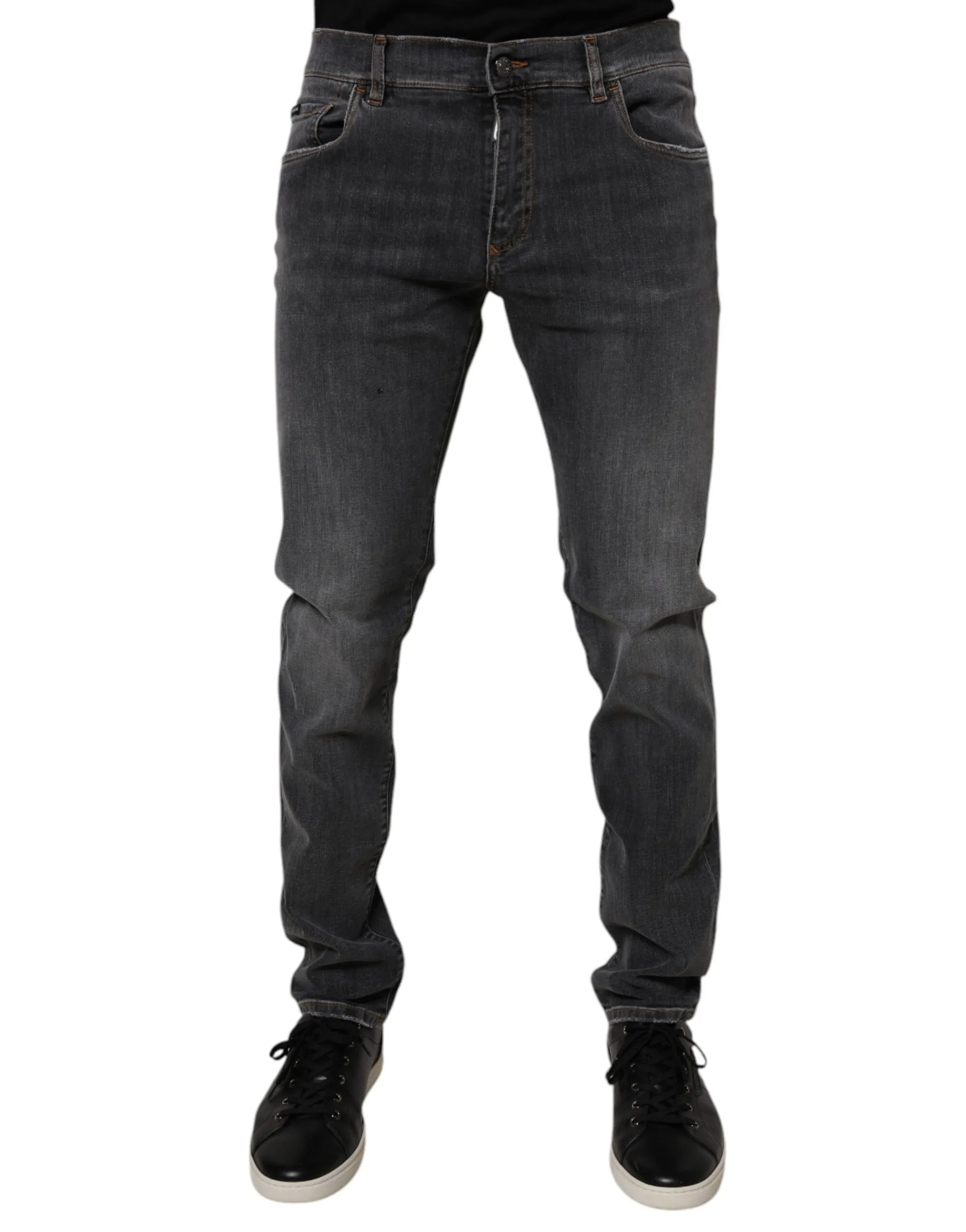 Dolce & Gabbana Men's Dark Gray Washed Cotton Slim Fit Denim Jeans