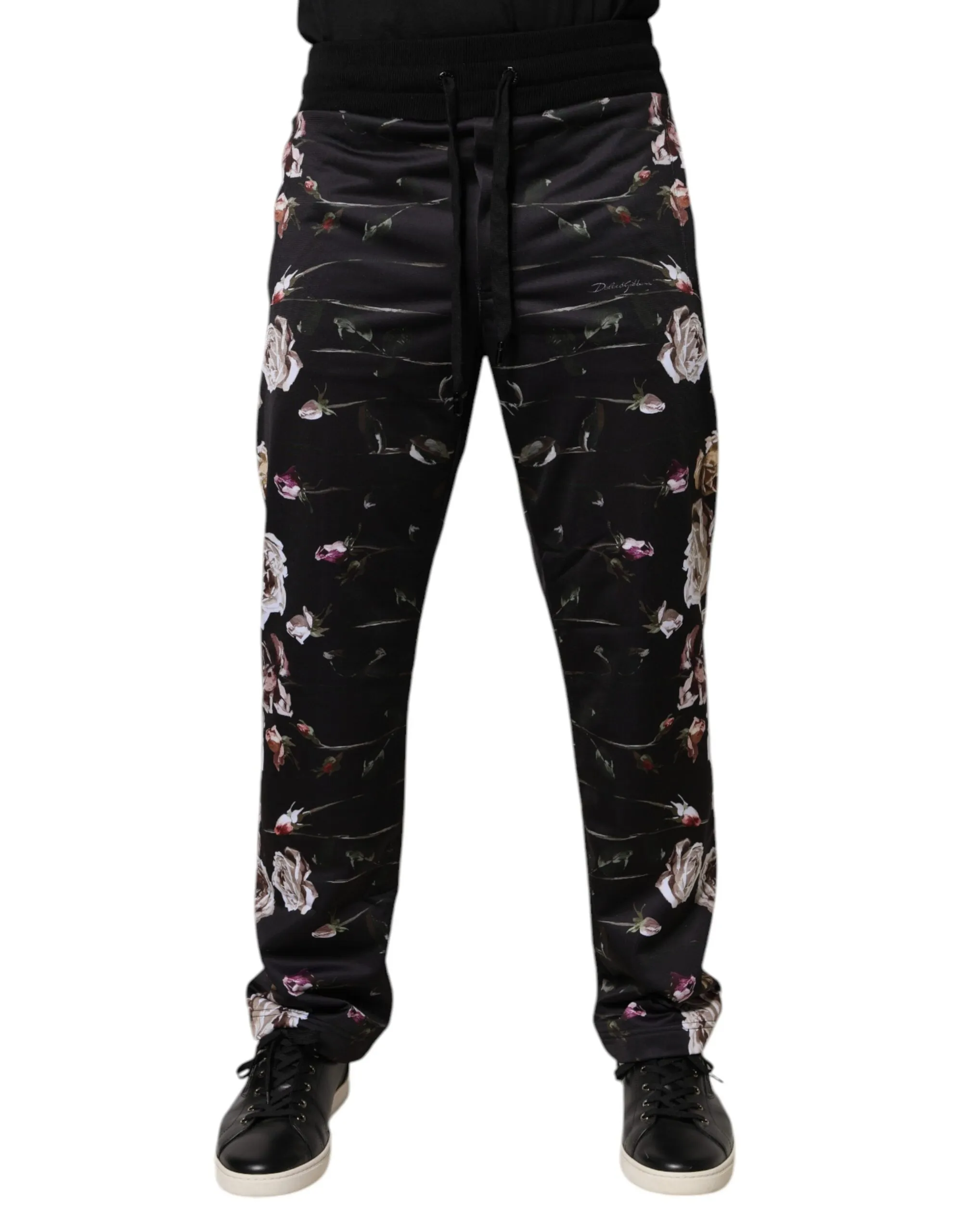 Dolce & Gabbana Men's Black Floral Polyester Jogger Pants