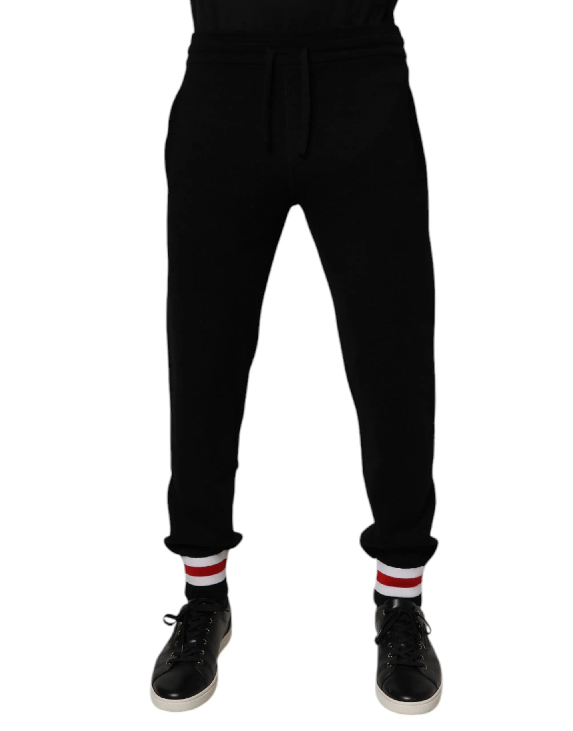 Dolce & Gabbana Men's Black Wool Mid Waist Jogger Sweatpants Pants