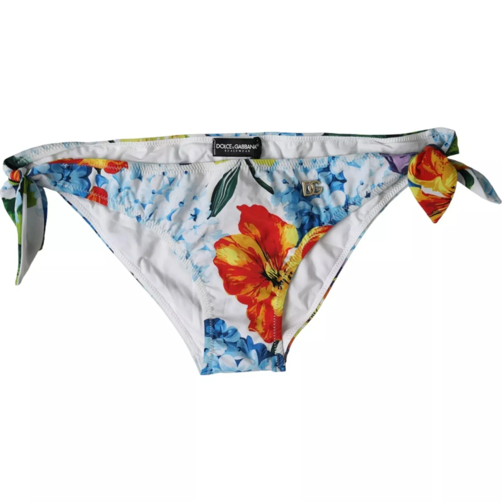 Dolce & Gabbana Women's White Floral Print Swimsuit Bikini Bottom Swimwear