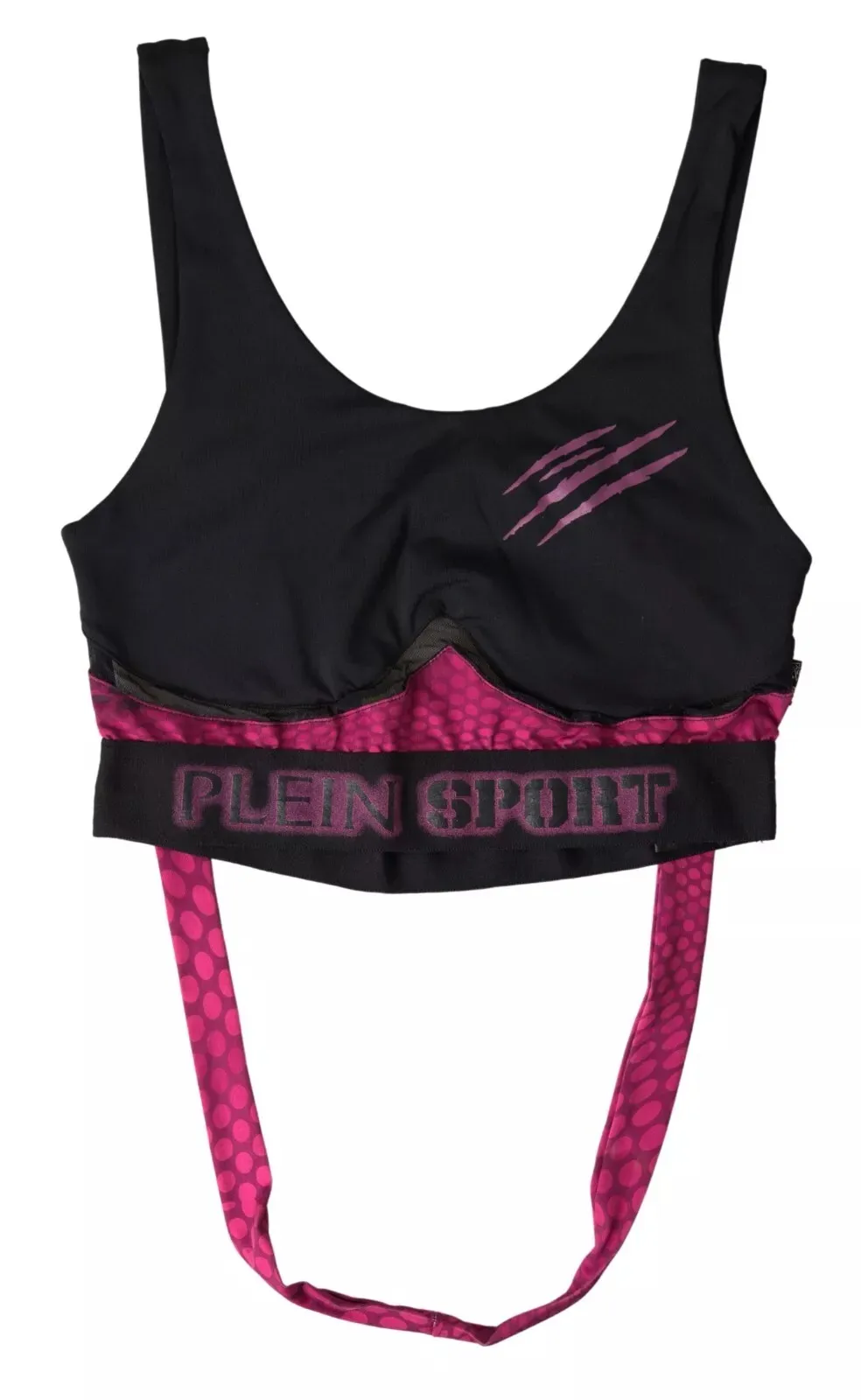 Plein Sport Women's Sleek Black Sports Bra with Fuchsia Accent