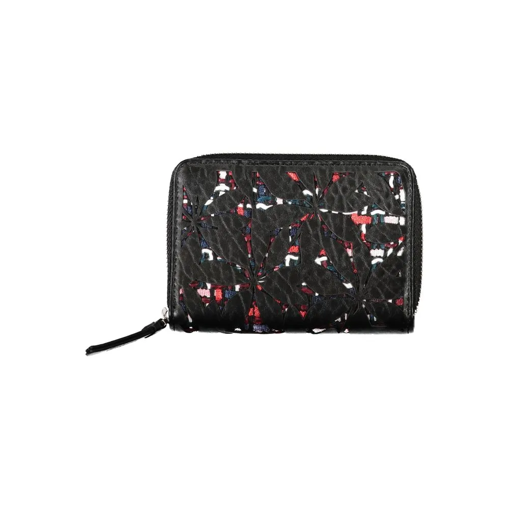 Desigual Women's Elegant Black Zip Wallet with Contrasting Accents