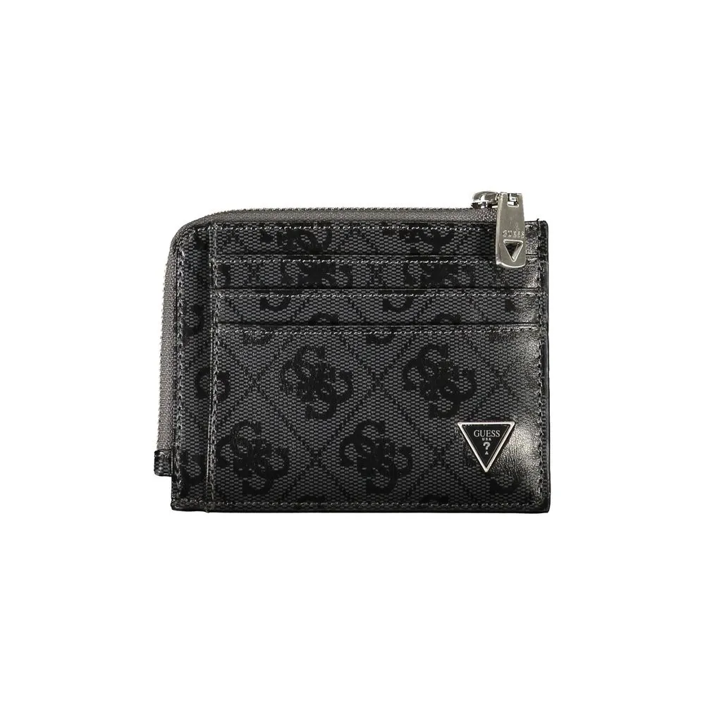 Guess Jeans Men's Sleek Black Leather Wallet with Contrasting Accents