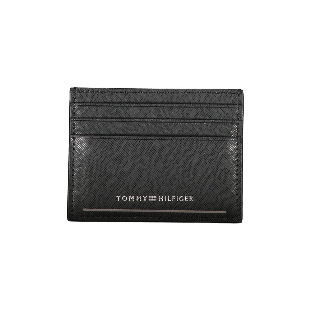 Tommy Hilfiger Men's Sleek Black Leather Card Holder with Contrast Details