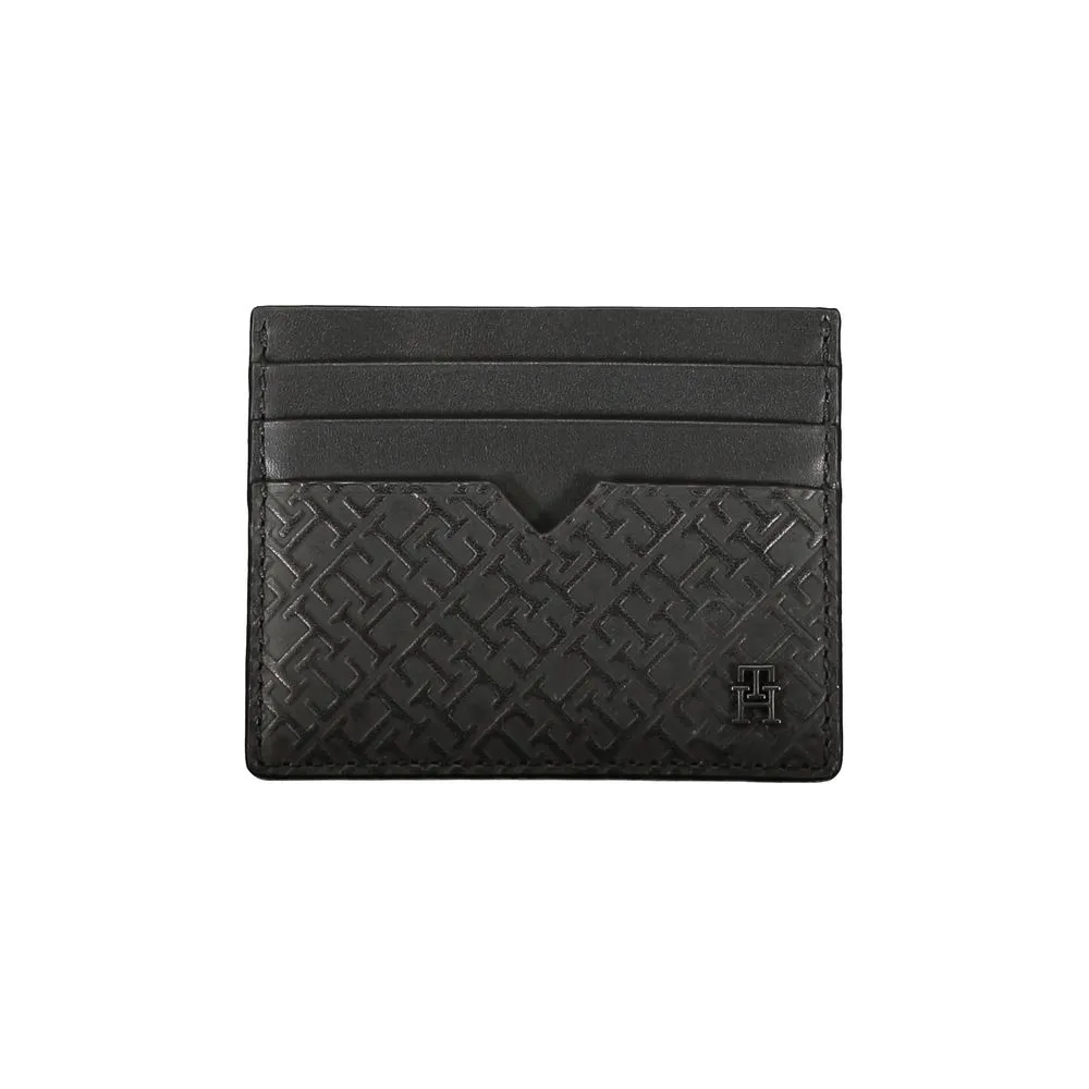 Tommy Hilfiger Men's Sleek Black Leather Card Holder with Contrast Detail