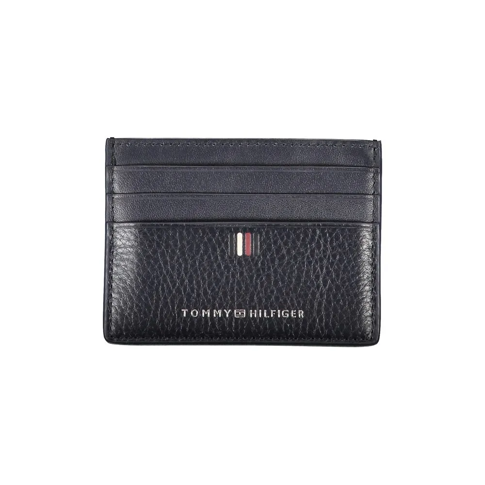 Tommy Hilfiger Men's Sleek Blue Leather Card Holder with Contrast Details