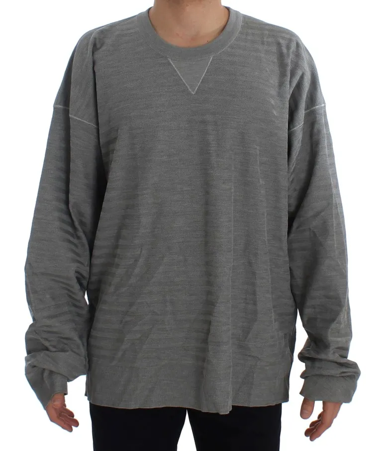 Dolce & Gabbana Men's Elegant Gray Silk Crewneck Pullover Sweater
