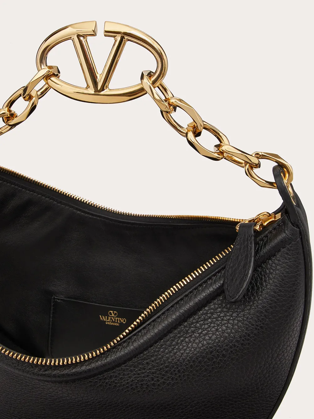 Valentino Garavani Women's Black Leather Small Hobo Vlogo Shoulder Bag