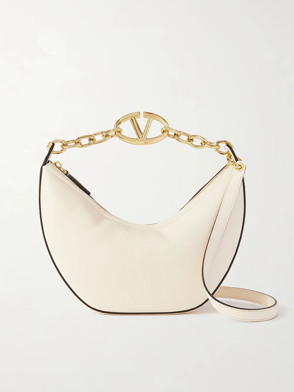 Valentino Garavani Women's Ivory Leather Small Hobo Vlogo Shoulder Bag