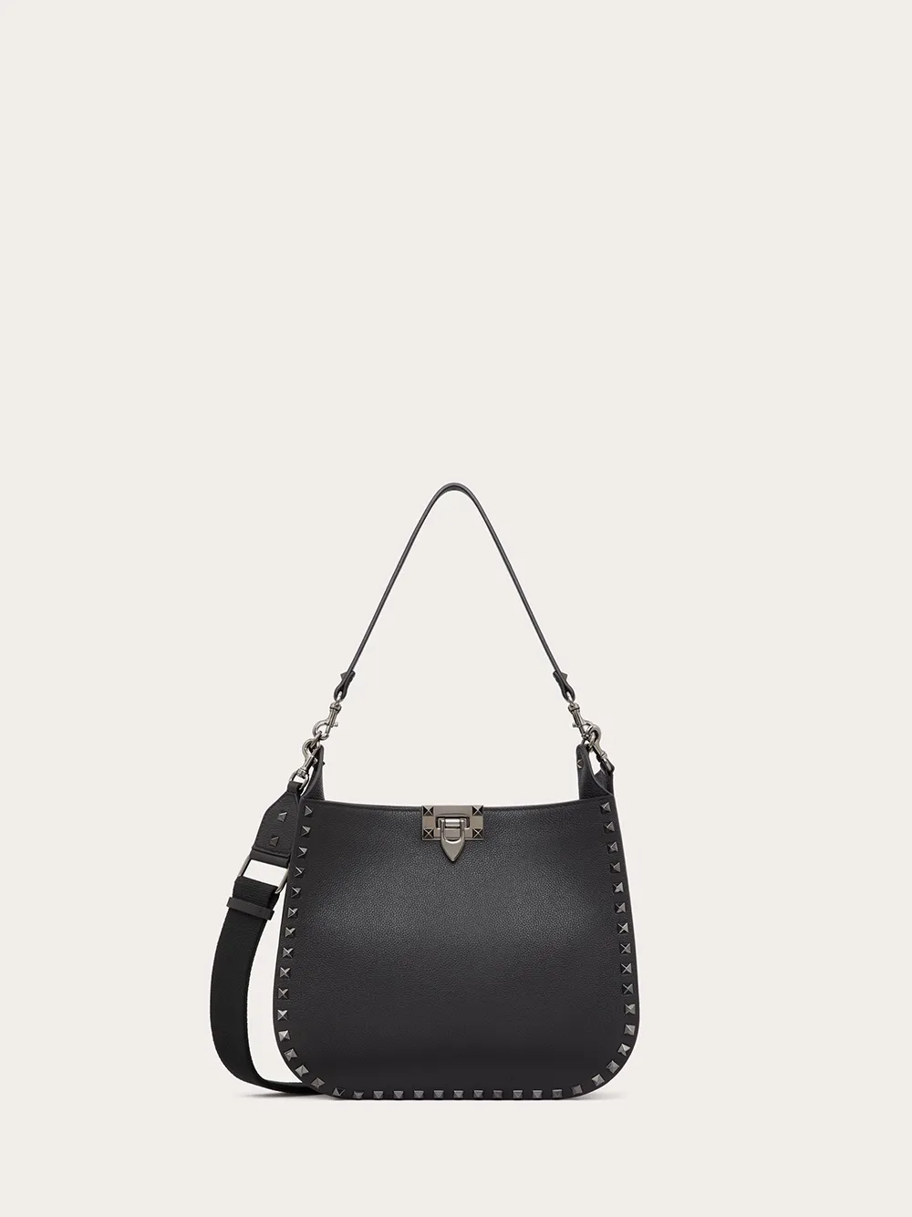 Valentino Garavani Women's Black Grainy Calf Hobo Rockstudt Bag