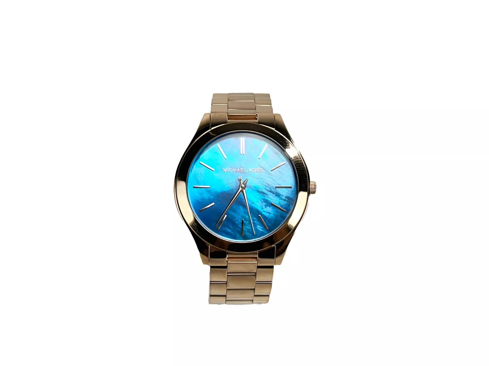 Michael Kors Unisex Slim Runway Stainless Steel Watch MK3494 Ocean Blue Gold