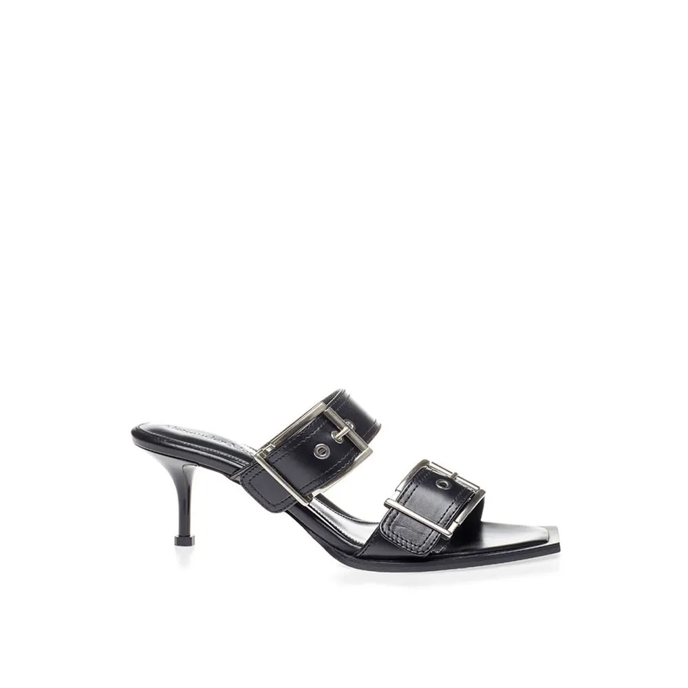 Alexander McQueen Women's Elevate Your Steps in Timeless Black Leather Sandals