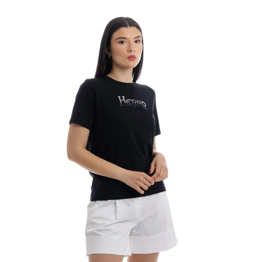 Herno Women's Black Cotton Tops & T-Shirt