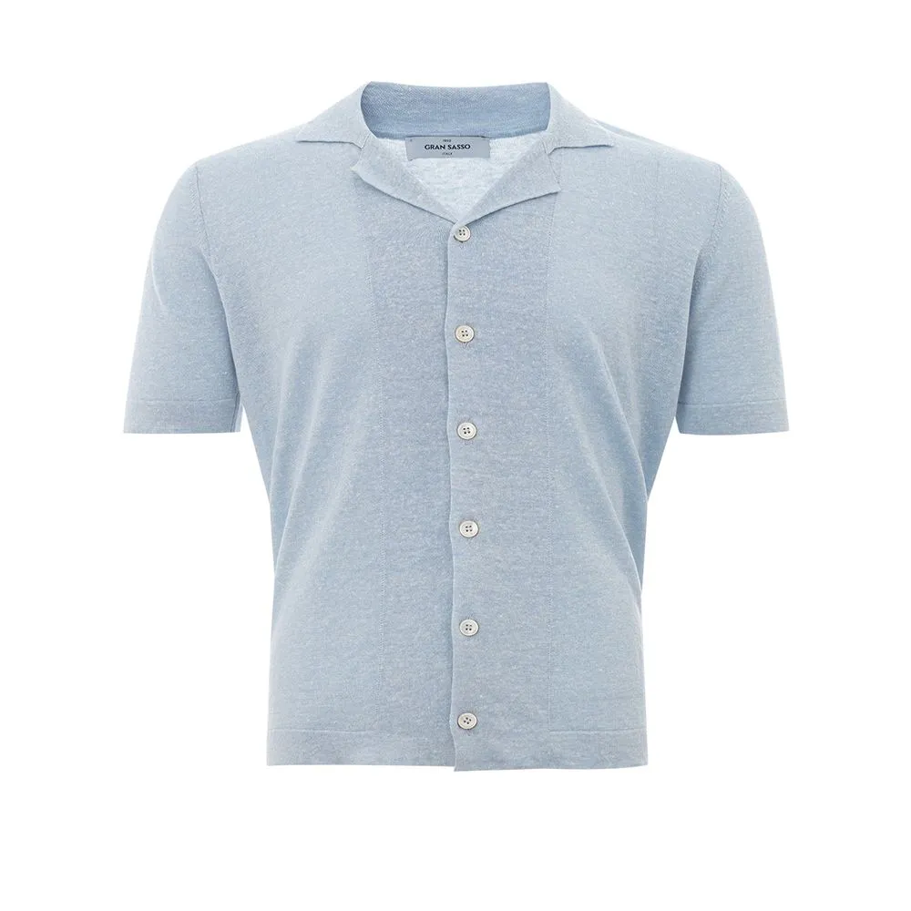 Gran Sasso Men's Elegant Light Blue Linen-Cotton Blend Shirt