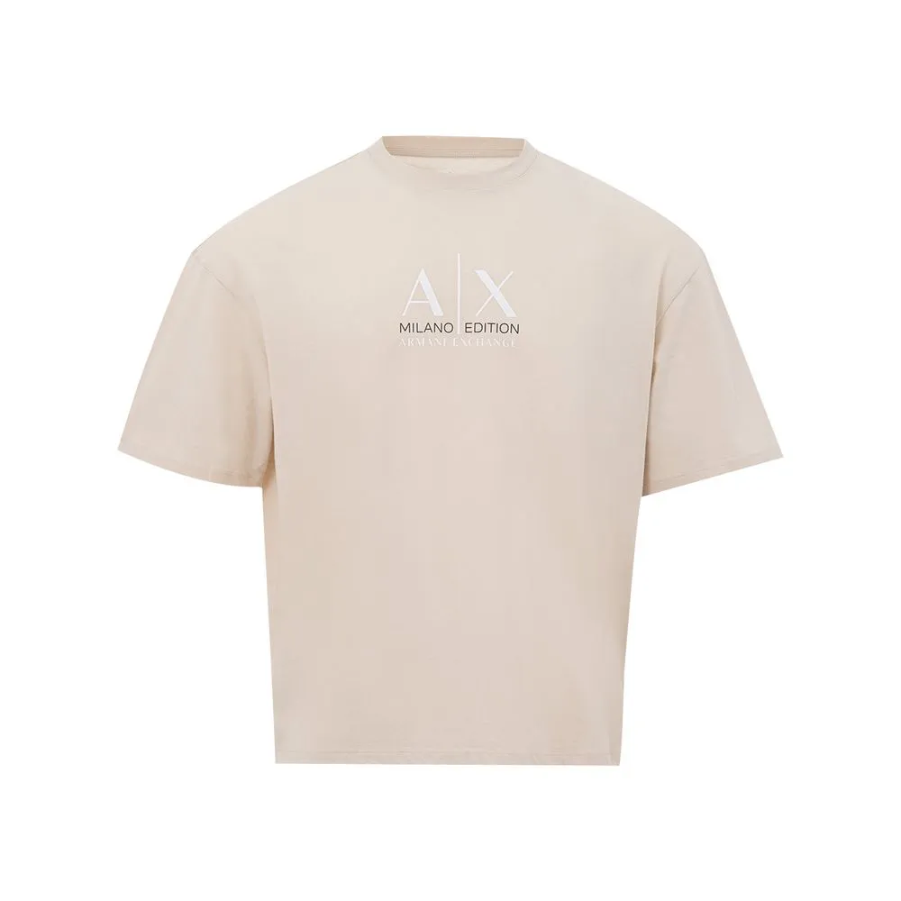 Armani Exchange Men's Elegant Beige Cotton Tee for the Modern Man