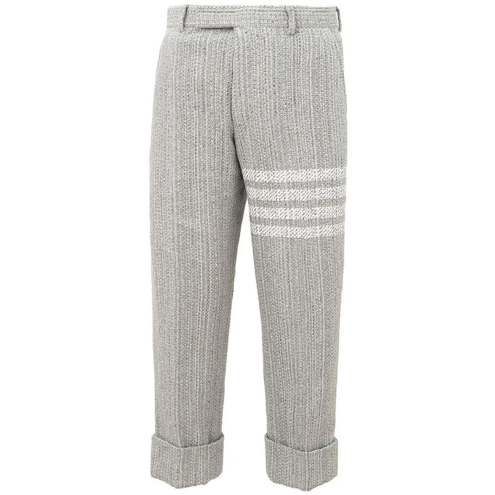 Thom Browne Men's Elegant Gray Knit Trousers