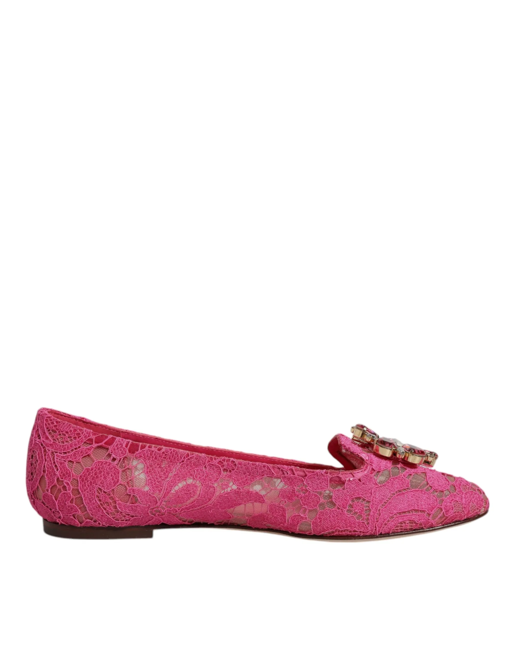 Dolce & Gabbana Women's Fuchsia Crystal Loafer Lace Ballet Flats Shoes