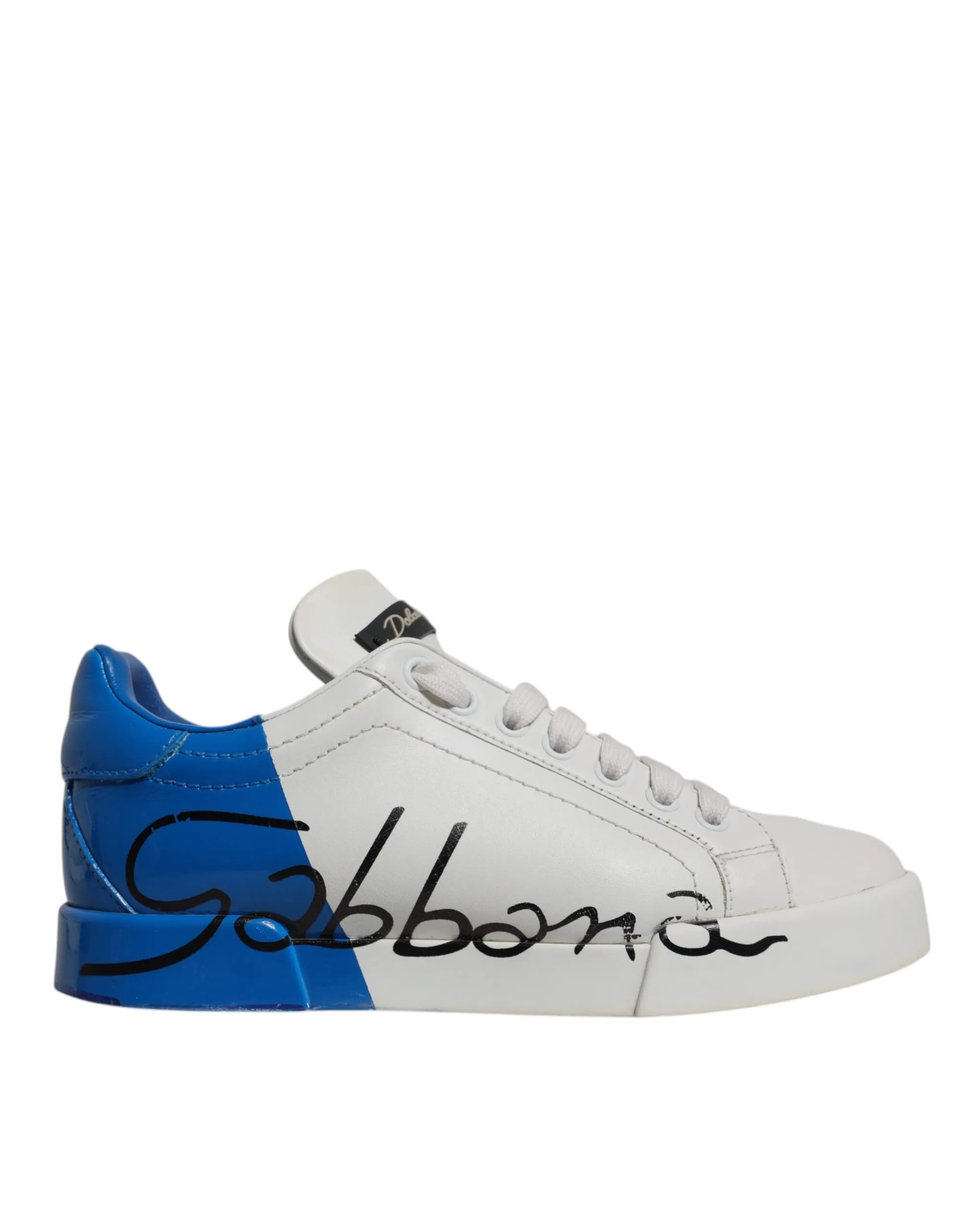 Dolce & Gabbana Women's White Blue Logo Portofino Sneakers Shoes