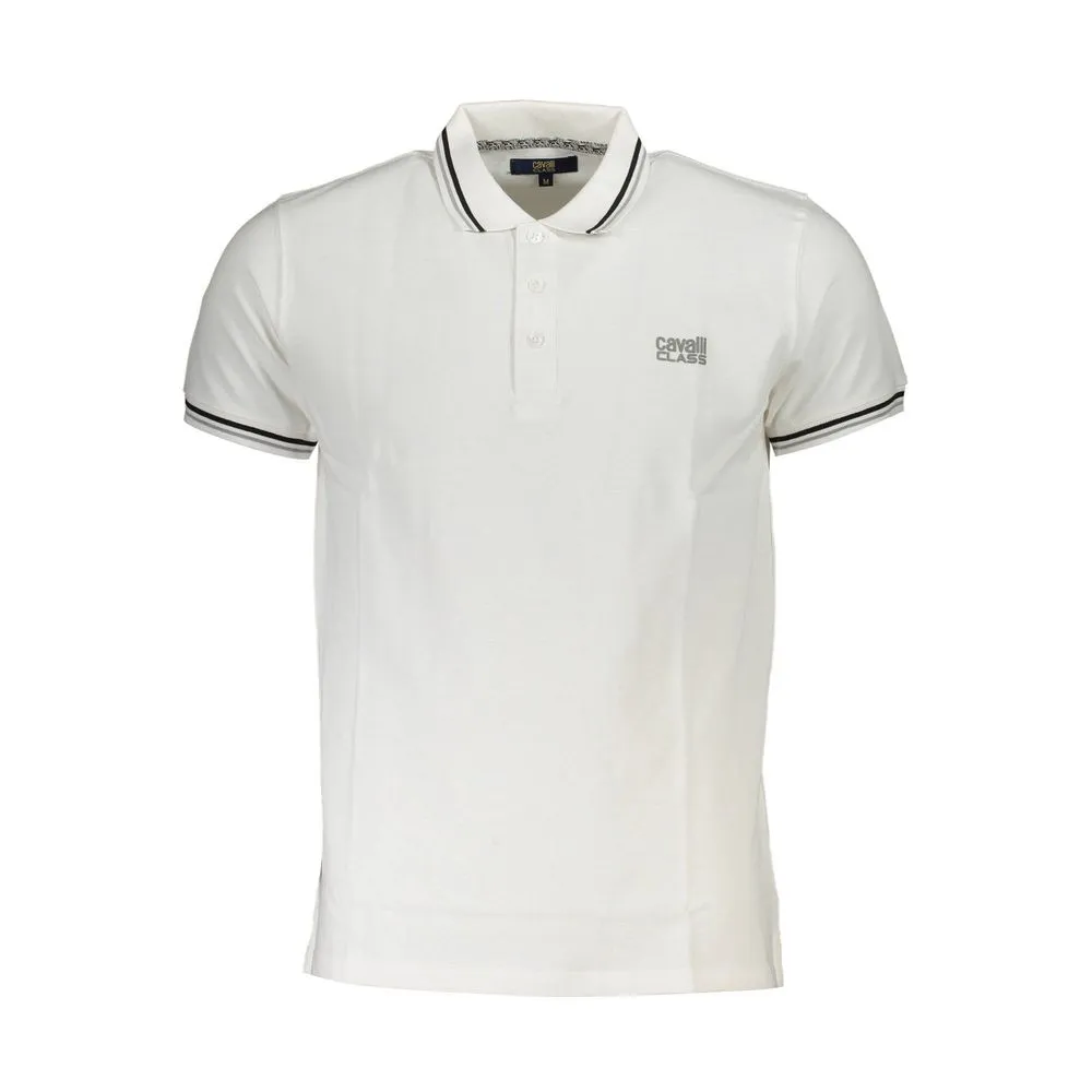 Cavalli Class Men's White Cotton Polo Shirt