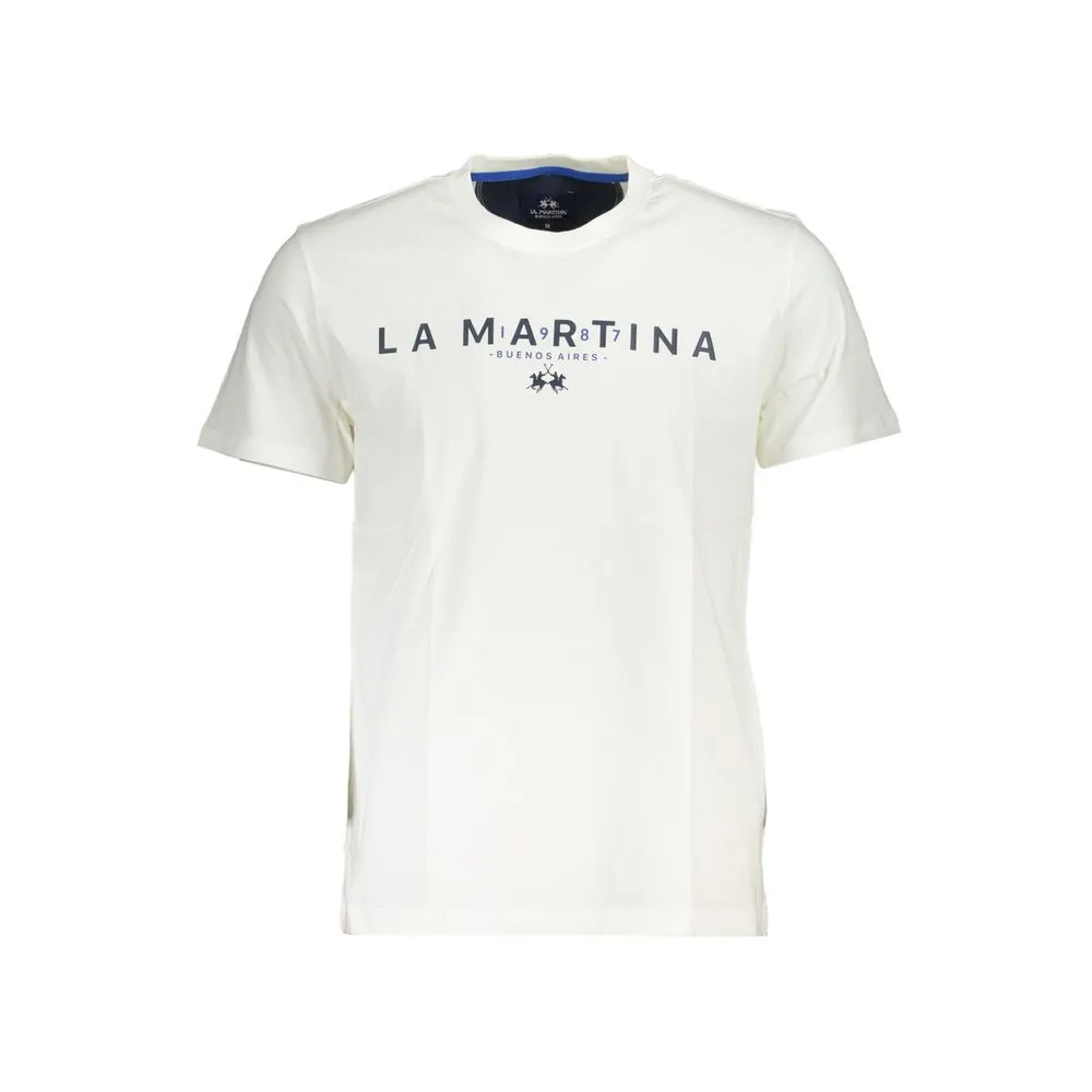 La Martina Men's Chic White Crew Neck Tee with Logo Print