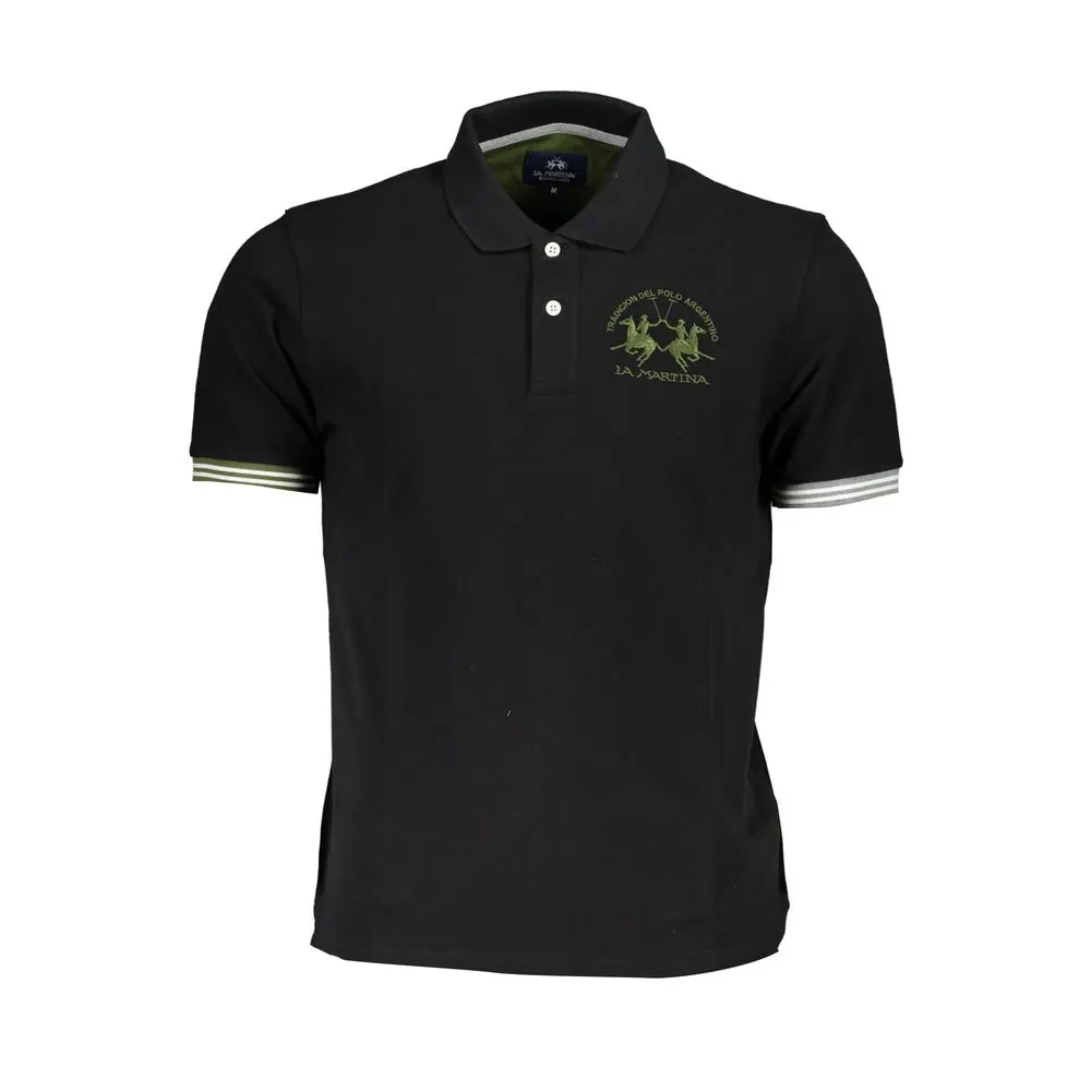 La Martina Men's Sleek Black Polo with Subtle Contrasts