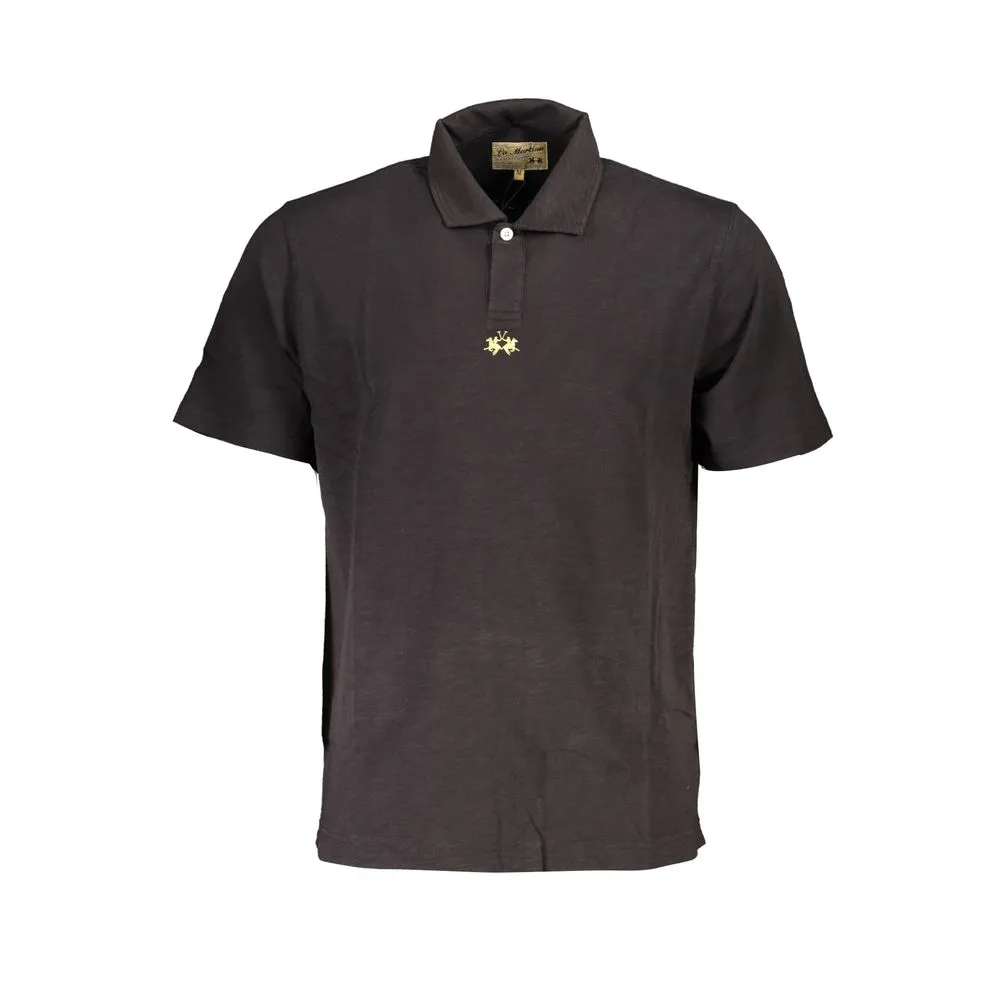 La Martina Men's Elegant Black Cotton Polo Shirt Regular Fit