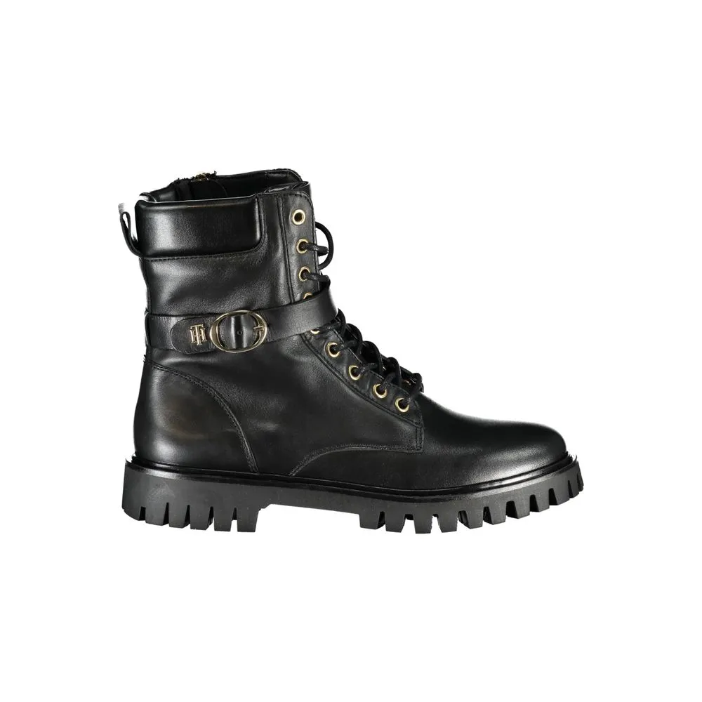 Tommy Hilfiger Women's Chic Black Lace-Up Boots with Zip and Contrast Details