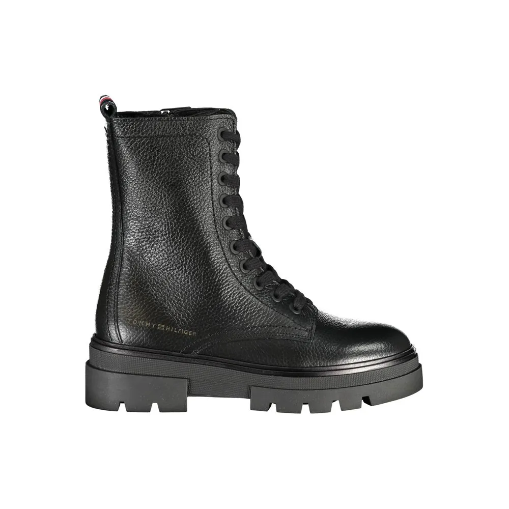 Tommy Hilfiger Women's Elegant Black Laced Boots with Side Zip