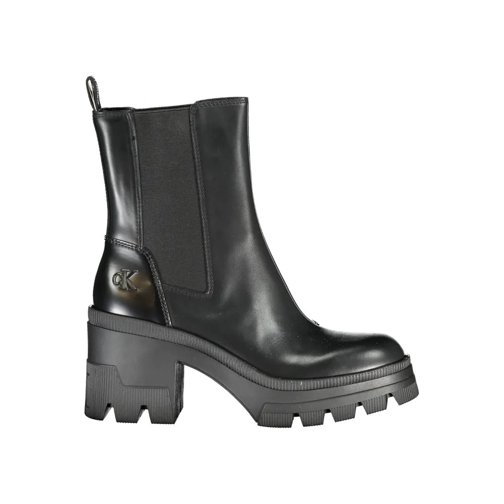 Calvin Klein Women's Elegant Heeled Boot with Chic Print Detail