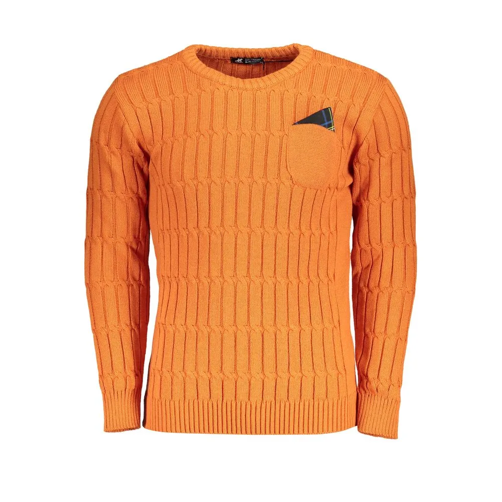 U.S. Grand Polo Men's Twisted Crew Neck Orange Sweater