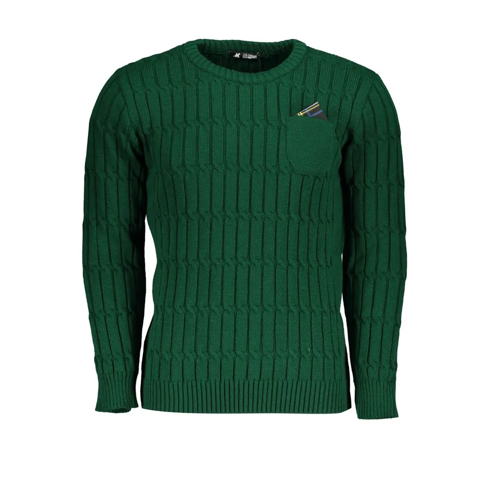 U.S. Grand Polo Men's Elegant Crew Neck Twisted Green Sweater