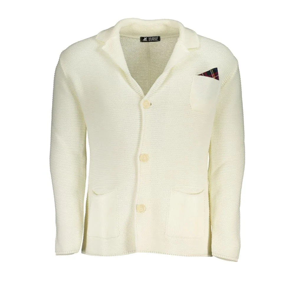 U.S. Grand Polo Men's Elegant White Cardigan With Logo Detail