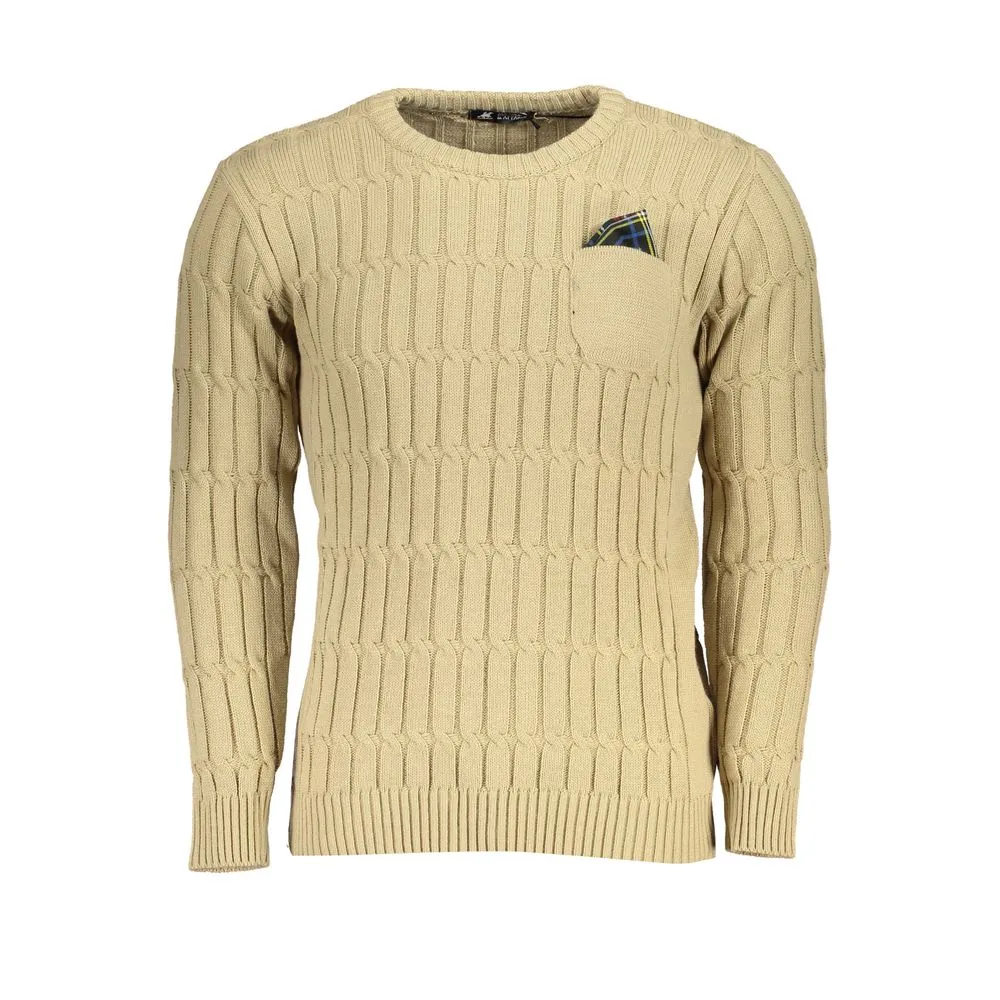 U.S. Grand Polo Men's Elegant Beige Long Sleeve Crew Neck Sweater