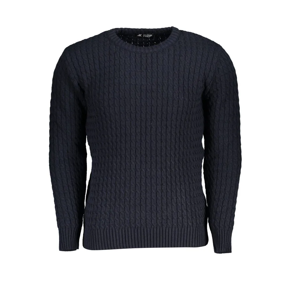 U.S. Grand Polo Men's Elegant Crew Neck Twisted Blue Sweater