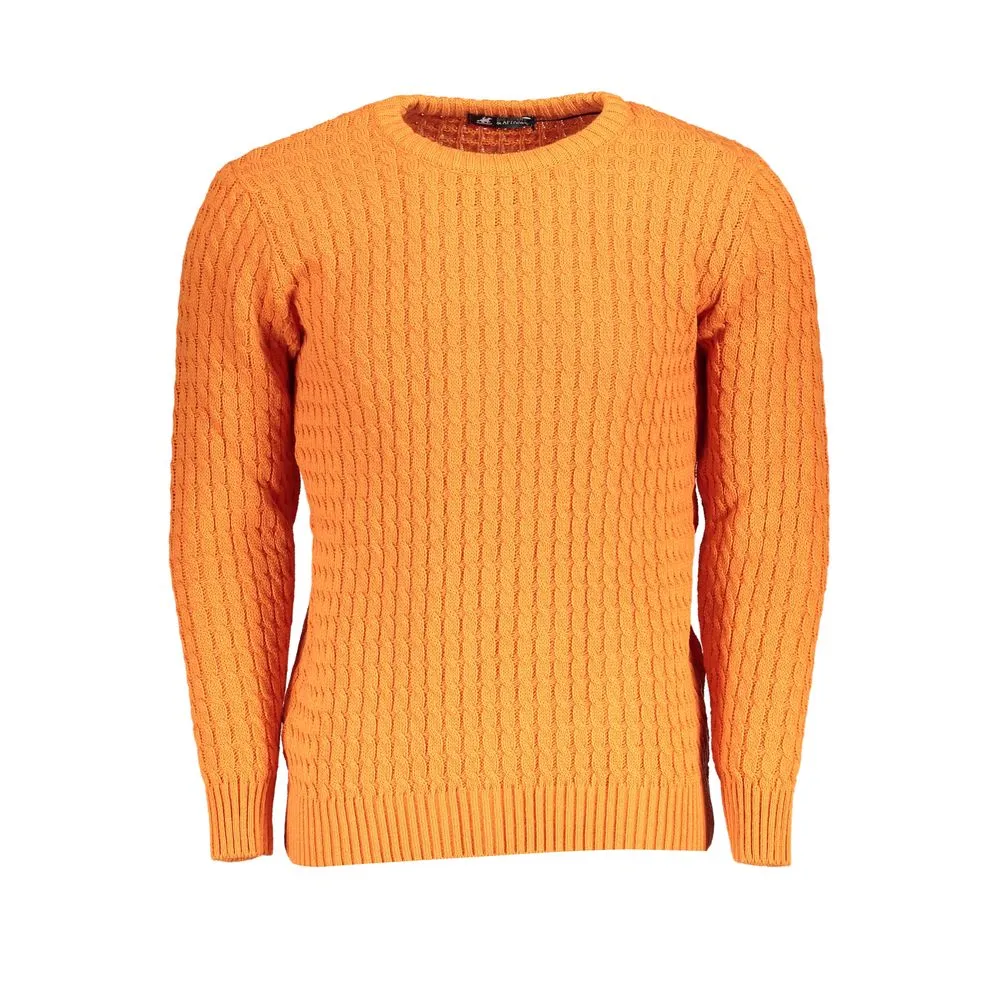 U.S. Grand Polo Men's Elegant Twisted Crew Neck Orange Sweater