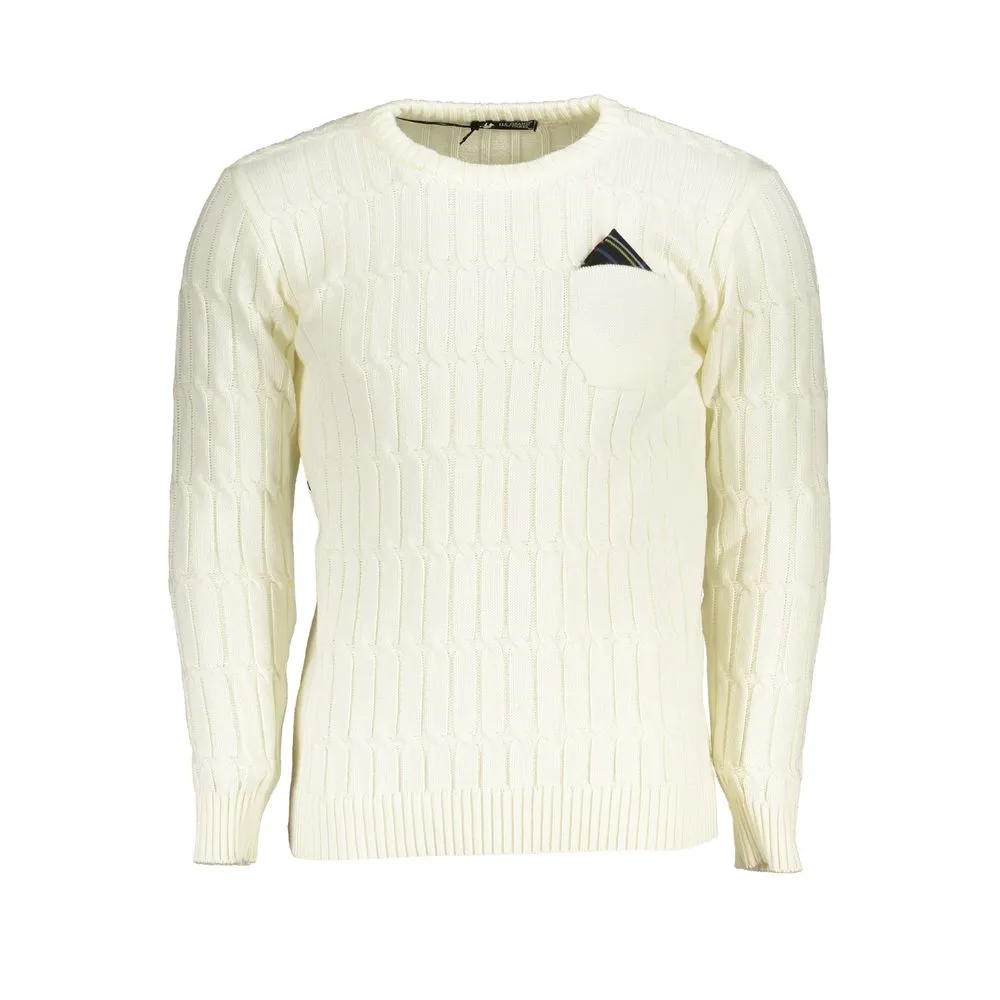 U.S. Grand Polo Men's Elegant Twisted Crew Neck Sweater in White