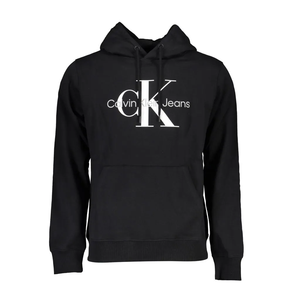 Calvin Klein Men's Sleek Black Cotton Hoodie with Logo Print