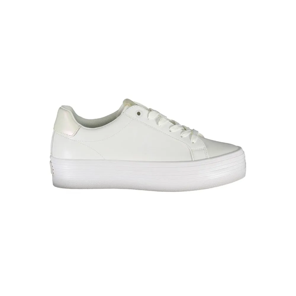 Calvin Klein Women's Sleek White Lace-Up Sneakers with Contrast Detail