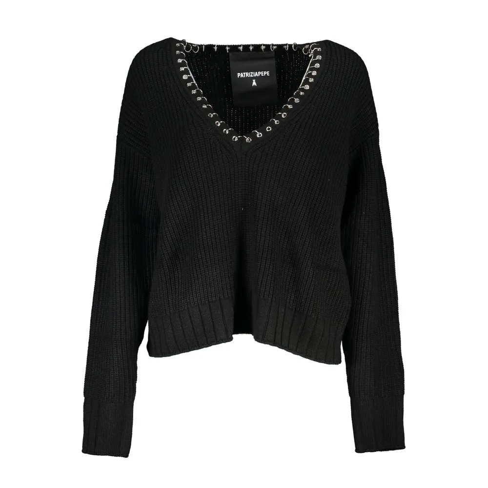 Patrizia Pepe Women's Elegant Long Sleeved V-Neck Sweater with Chic Details