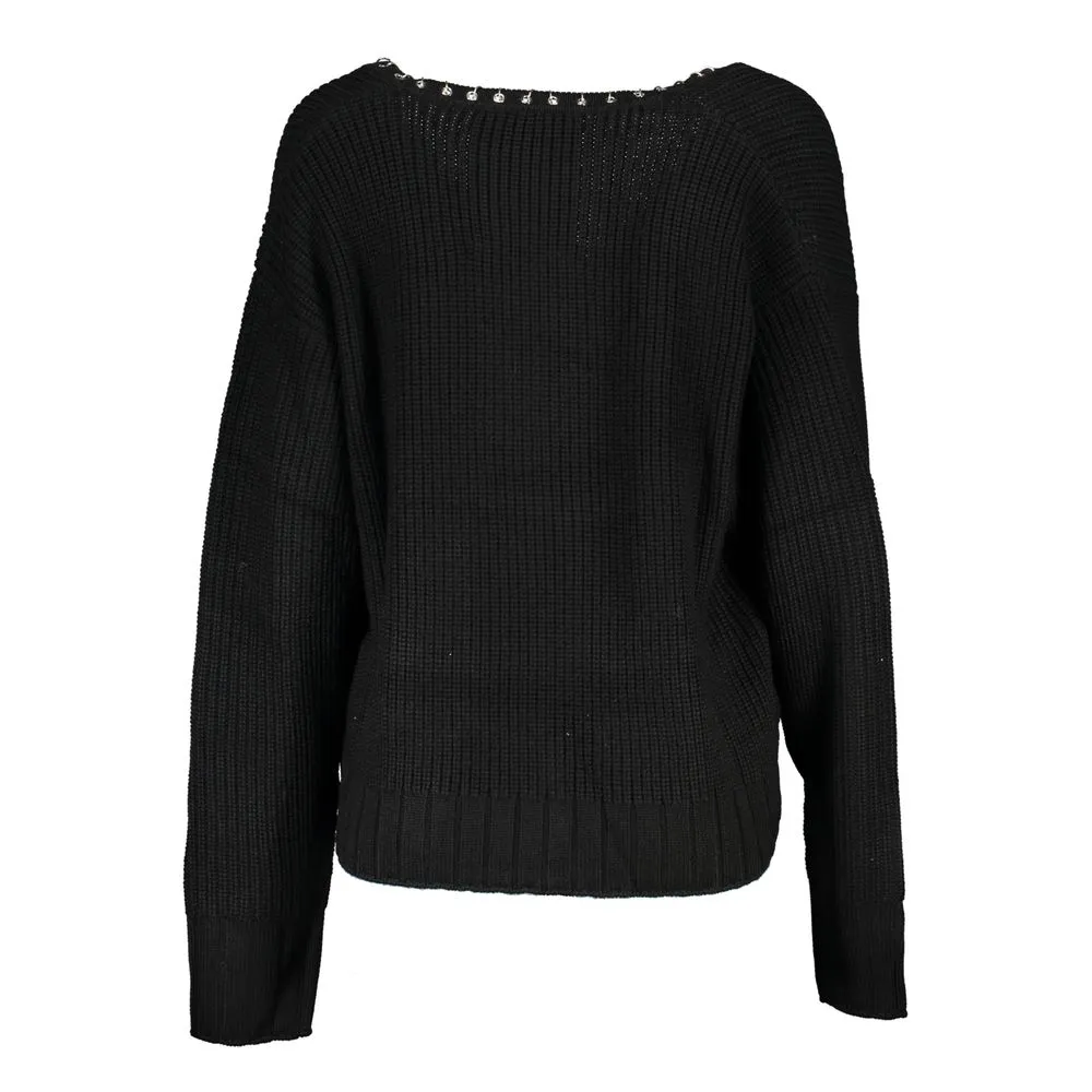Patrizia Pepe Women's Elegant Long Sleeved V-Neck Sweater with Chic Details