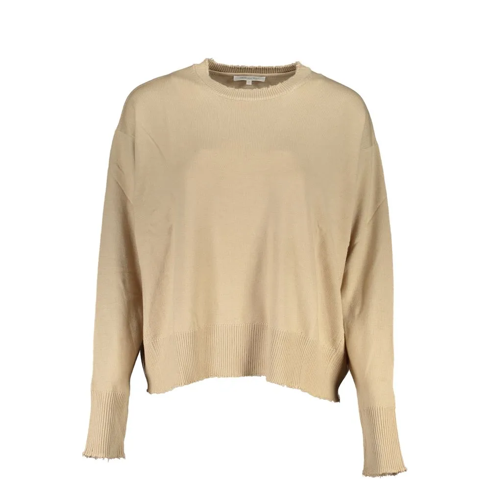 Patrizia Pepe Women's Chic Beige Crew Neck Sweater with Contrast Details