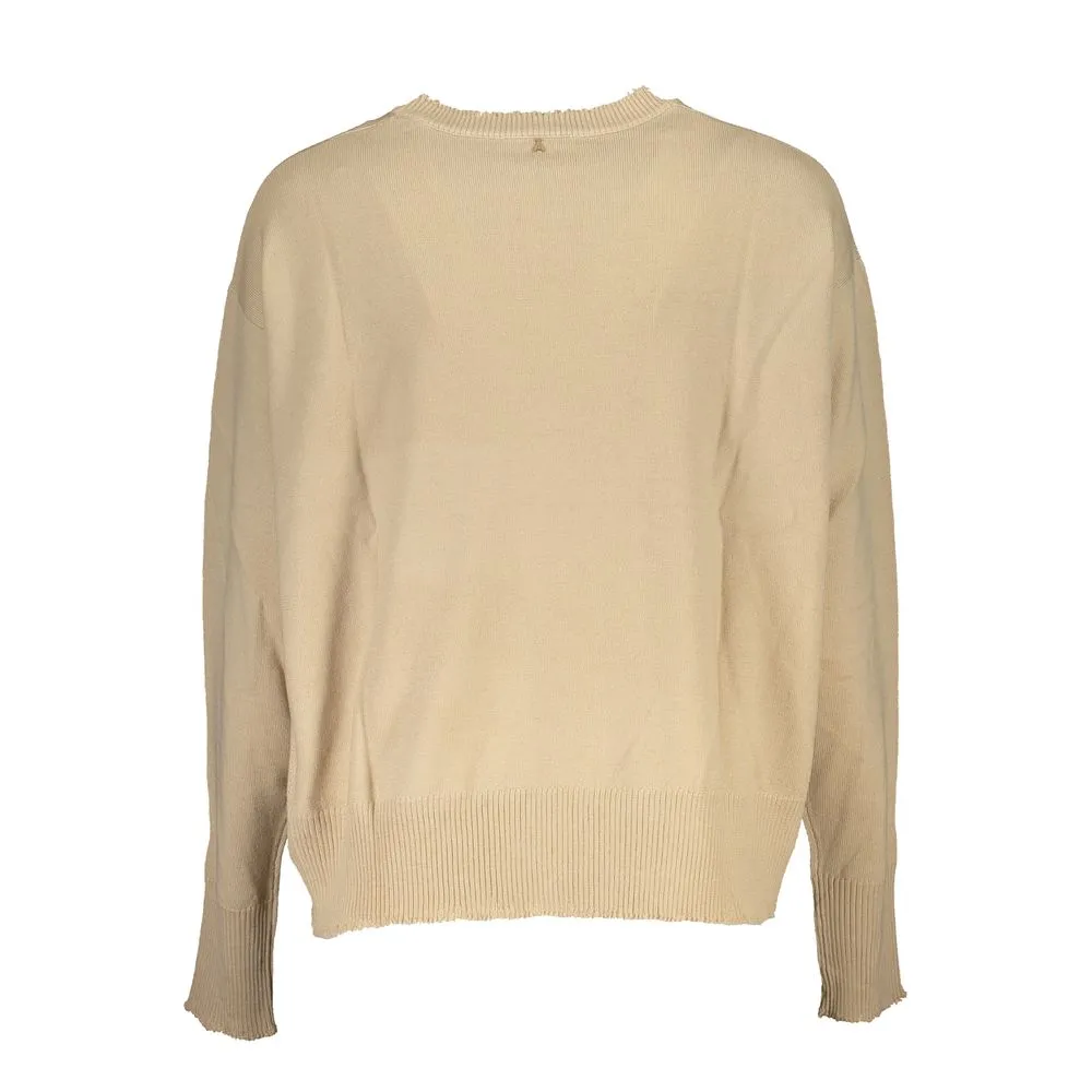 Patrizia Pepe Women's Chic Beige Crew Neck Sweater with Contrast Details