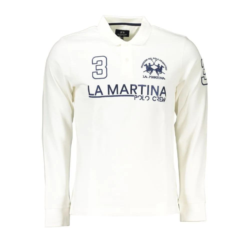 La Martina Men's Elegant Long Sleeved White Polo