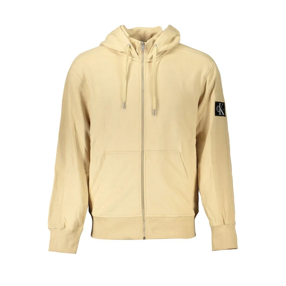 Calvin Klein Men's Elegant Beige Zip Hooded Sweatshirt