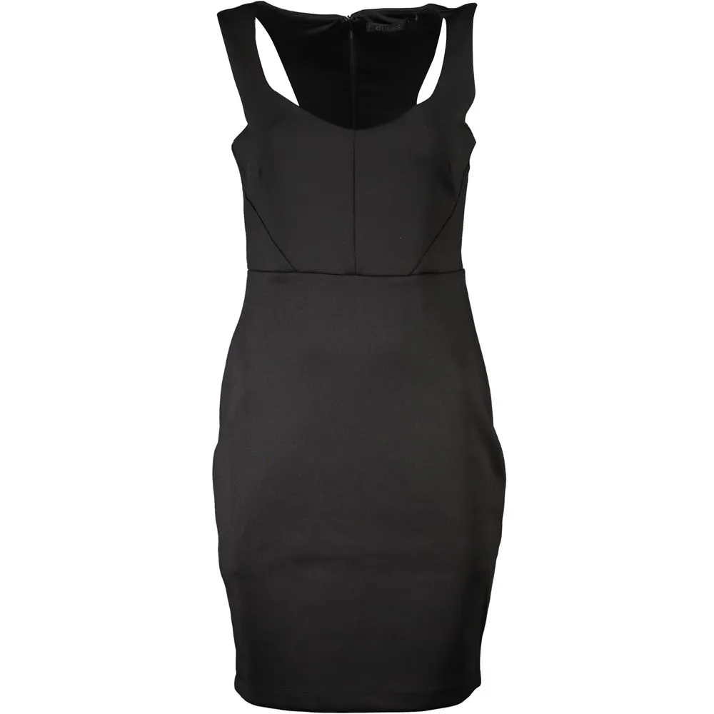 Guess Jeans Women's Chic Black Contrast Detail Dress with Wide Neckline