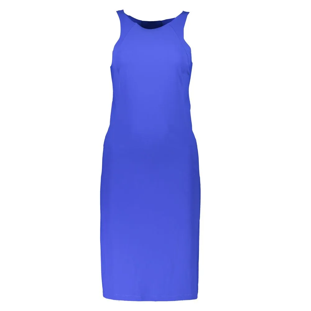 Patrizia Pepe Women's Elegant Blue Crew Neck Dress with Logo Detail