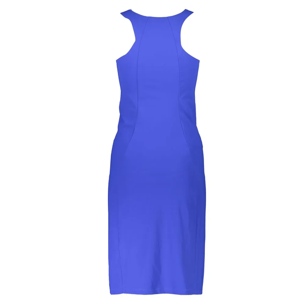 Patrizia Pepe Women's Elegant Blue Crew Neck Dress with Logo Detail