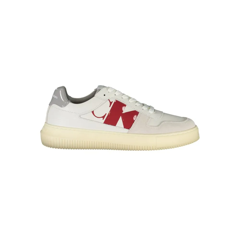 Calvin Klein Men's Sleek White Lace-Up Sneakers with Contrast Details