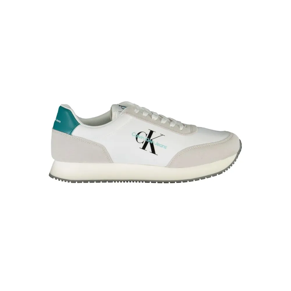 Calvin Klein Men's Elegant White Lace-Up Sneakers with Contrasting Detail