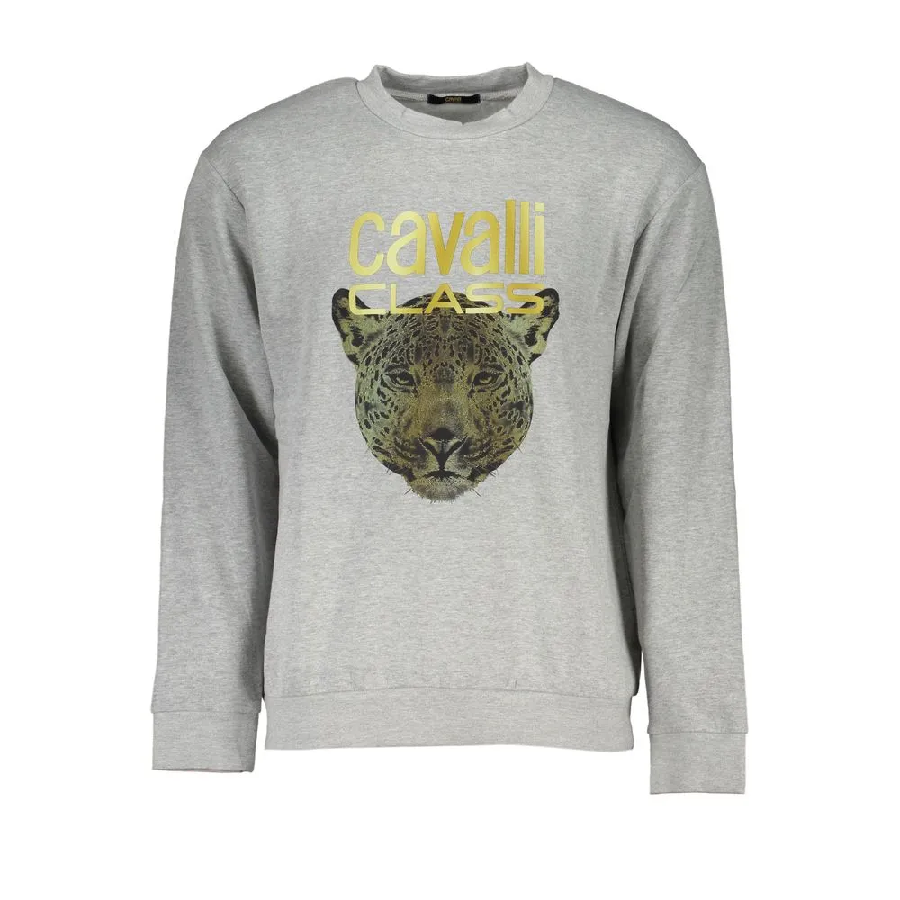 Cavalli Class Men's Elegant Gray Crew Neck Designer Sweatshirt